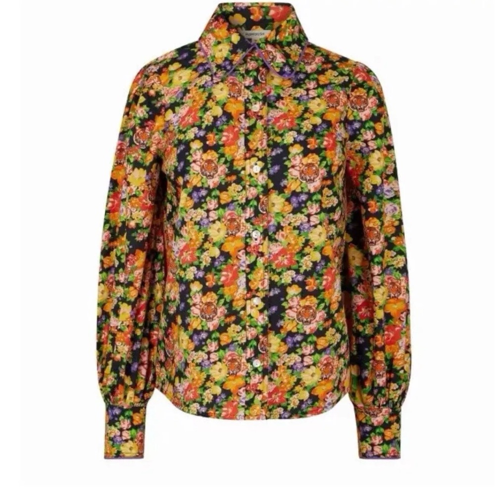 NWOT$298 Manoush Anthropologie Liberty Floral & Tiger Print Shirt US 4 French 36